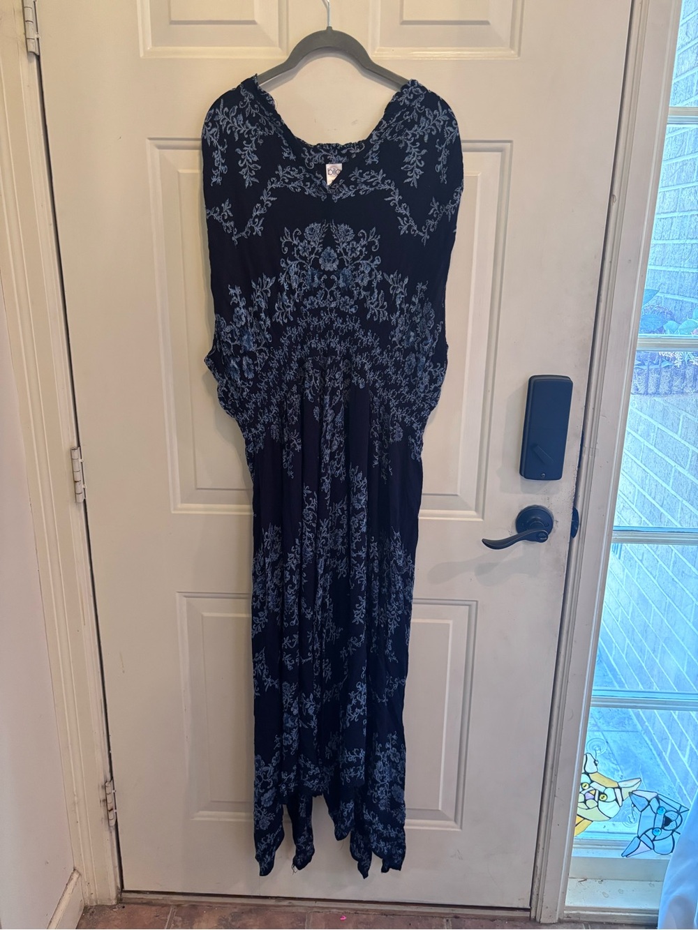 Billabong Navy Maxi Dress with Light Blue Floral Print Boho Aesthetic - Picture 2 of 6